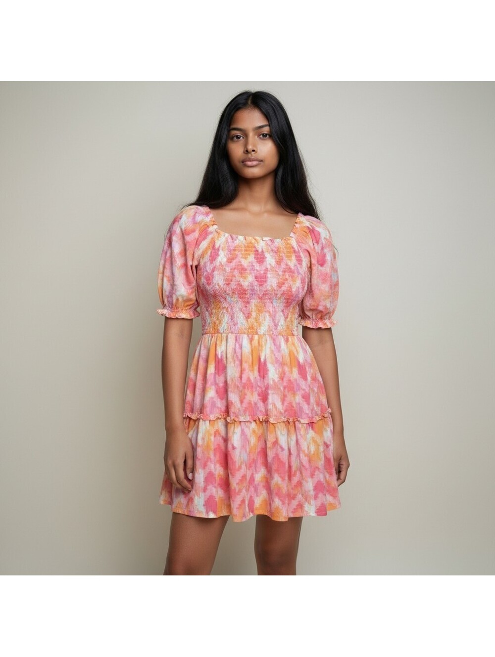 BCBG Dress Girls M Medium Pink Striped Sheath Short Short Sleeve Stretch Casual